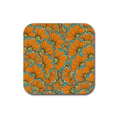 Orange Flowers Rubber Coaster (square)  by goljakoff