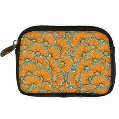 Orange Flowers Digital Camera Leather Case by goljakoff