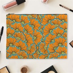 Orange Flowers Cosmetic Bag (xl) by goljakoff