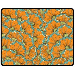 Orange Flowers Fleece Blanket (medium)  by goljakoff