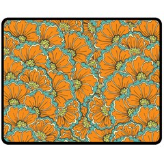 Orange Flowers Double Sided Fleece Blanket (medium)  by goljakoff