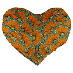 Orange Flowers Large 19  Premium Flano Heart Shape Cushions by goljakoff