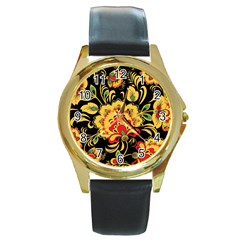 Hohloma Round Gold Metal Watch by goljakoff