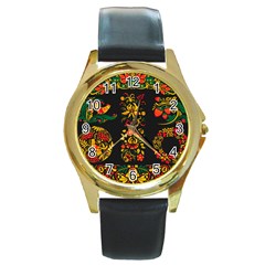 Hohloma Ornament Round Gold Metal Watch by goljakoff