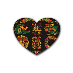 Hohloma Ornament Rubber Coaster (heart)  by goljakoff