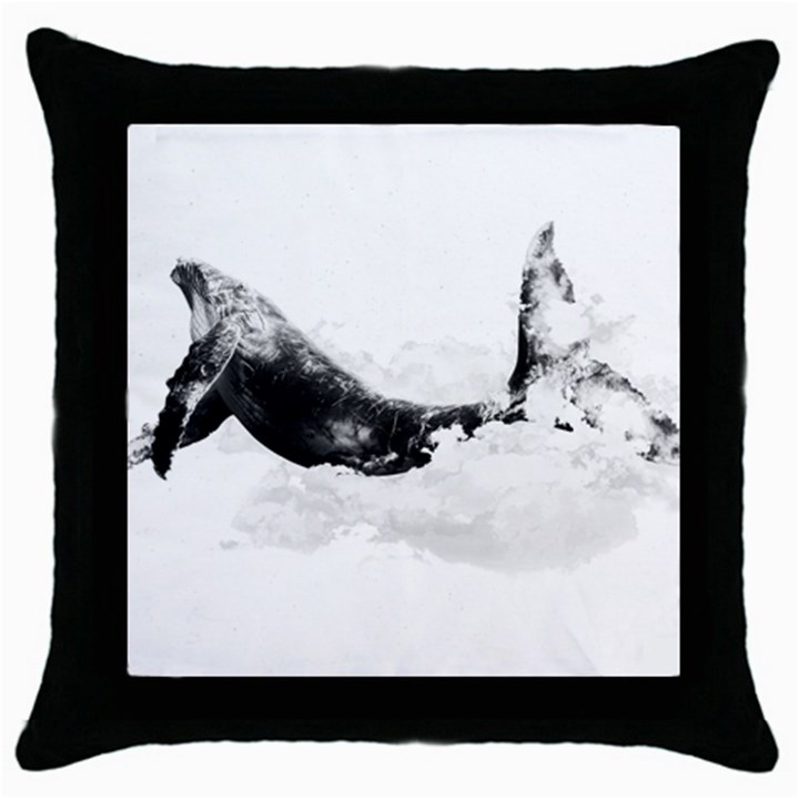 Blue whale in clouds Throw Pillow Case (Black)