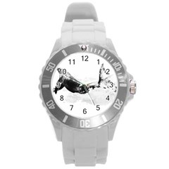 Blue whale in clouds Round Plastic Sport Watch (L)