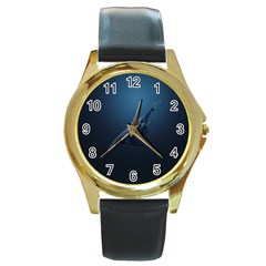 Blue Whales Round Gold Metal Watch by goljakoff