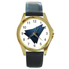 Whales In Deep Ocean Round Gold Metal Watch by goljakoff