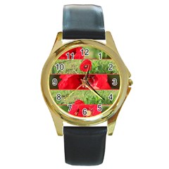 Photos Collage Coquelicots Round Gold Metal Watch by kcreatif