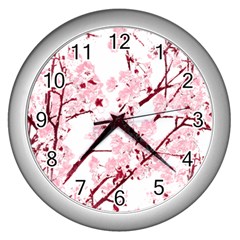 Fleurs De Cerisier Wall Clock (silver) by kcreatif