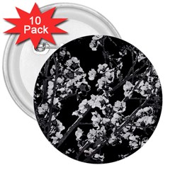 Fleurs De Cerisier Noir & Blanc 3  Buttons (10 Pack)  by kcreatif