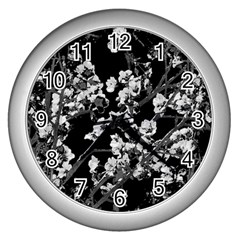 Fleurs De Cerisier Noir & Blanc Wall Clock (silver) by kcreatif