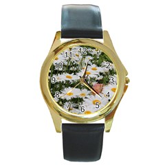 Champs De Marguerites Round Gold Metal Watch by kcreatif