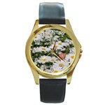 Champs de marguerites Round Gold Metal Watch Front