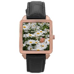 Champs De Marguerites Rose Gold Leather Watch  by kcreatif