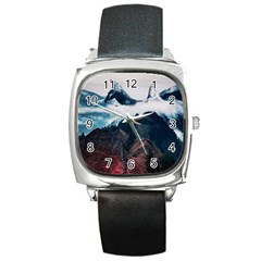 Blue Whale In The Clouds Square Metal Watch by goljakoff