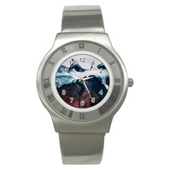 Blue Whale In The Clouds Stainless Steel Watch by goljakoff