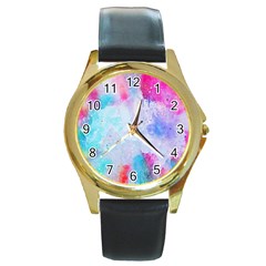 Rainbow Paint Round Gold Metal Watch by goljakoff