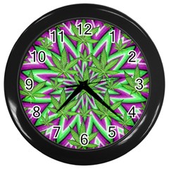 Purple, White, Green, Marijuana, Leaves, Cbdoilprincess  5de76707-e767-40d0-a70d-e7c36407f0a3 Wall Clock (black) by CBDOilPrincess1