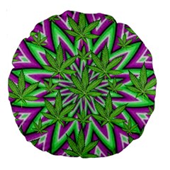 Purple, White, Green, Marijuana, Leaves, Cbdoilprincess  5de76707-e767-40d0-a70d-e7c36407f0a3 Large 18  Premium Round Cushions by CBDOilPrincess1