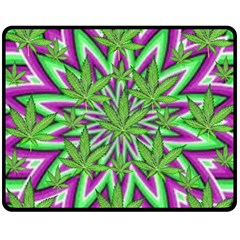 Purple, White, Green, Marijuana, Leaves, Cbdoilprincess  5de76707-e767-40d0-a70d-e7c36407f0a3 Double Sided Fleece Blanket (medium)  by CBDOilPrincess1