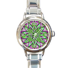 Purple, White, Green, Marijuana, Leaves, Cbdoilprincess  5de76707-e767-40d0-a70d-e7c36407f0a3 Round Italian Charm Watch by CBDOilPrincess1