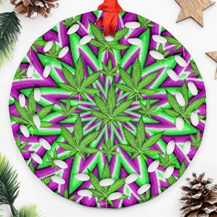 Purple, White, Green, Marijuana, Leaves, CBDOilPrincess  5de76707-e767-40d0-a70d-e7c36407f0a3 Round Filigree Ornament (Two Sides)