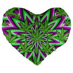 Purple, White, Green, Marijuana, Leaves, Cbdoilprincess  5de76707-e767-40d0-a70d-e7c36407f0a3 Large 19  Premium Flano Heart Shape Cushions by CBDOilPrincess1