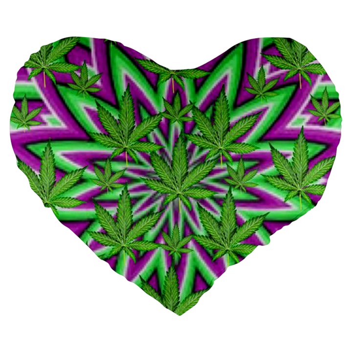 Purple, White, Green, Marijuana, Leaves, CBDOilPrincess  5de76707-e767-40d0-a70d-e7c36407f0a3 Large 19  Premium Flano Heart Shape Cushions