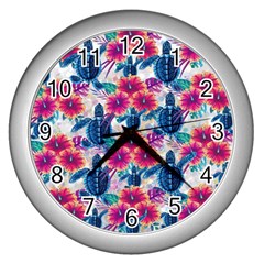 Tropical Flowers Turtles Cbdoilprincess 9a8efa63-1b6b-4226-a85c-858859e581d8 Wall Clock (silver) by CBDOilPrincess1