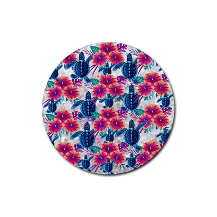 Tropical Flowers Turtles CBDOilPrincess 9a8efa63-1b6b-4226-a85c-858859e581d8 Rubber Round Coaster (4 pack) 