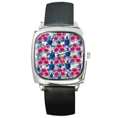 Tropical Flowers Turtles Cbdoilprincess 9a8efa63-1b6b-4226-a85c-858859e581d8 Square Metal Watch