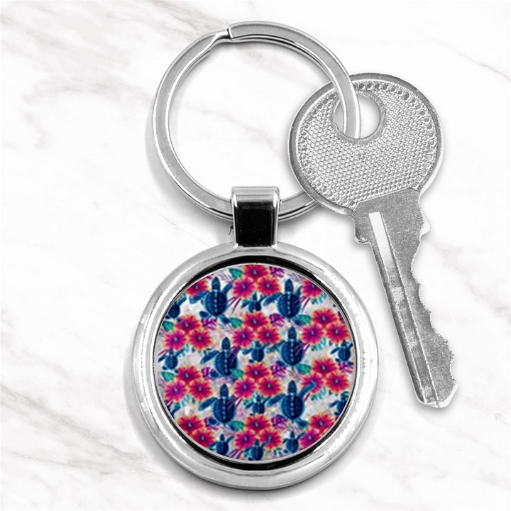 Tropical Flowers Turtles CBDOilPrincess 9a8efa63-1b6b-4226-a85c-858859e581d8 Key Chain (Round)