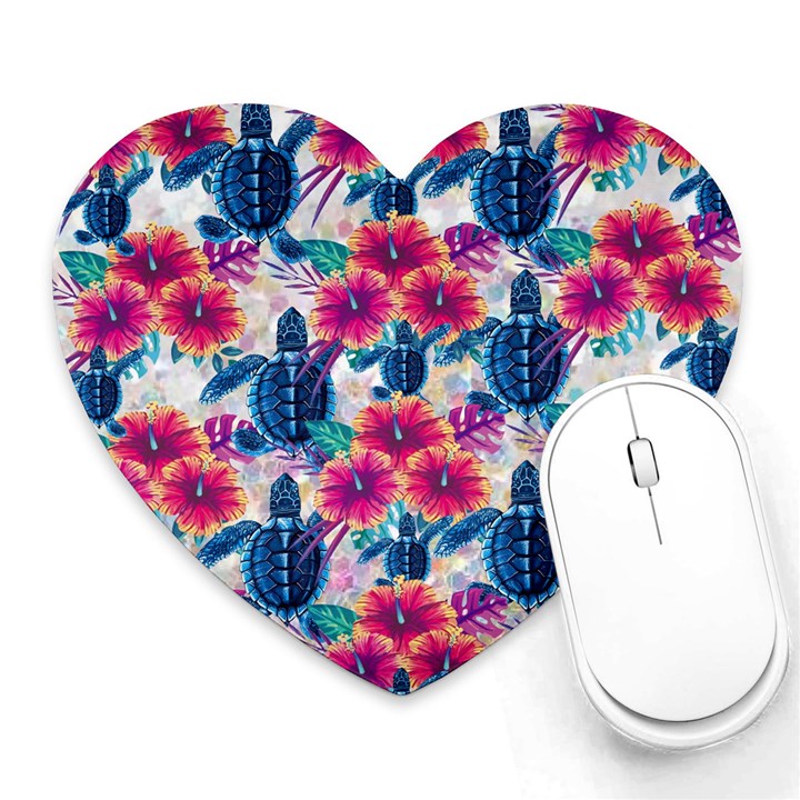 Tropical Flowers Turtles CBDOilPrincess 9a8efa63-1b6b-4226-a85c-858859e581d8 Heart Mousepads