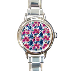 Tropical Flowers Turtles Cbdoilprincess 9a8efa63-1b6b-4226-a85c-858859e581d8 Round Italian Charm Watch by CBDOilPrincess1