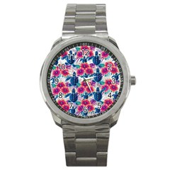 Tropical Flowers Turtles Cbdoilprincess 9a8efa63-1b6b-4226-a85c-858859e581d8 Sport Metal Watch