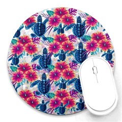 Tropical Flowers Turtles Cbdoilprincess 9a8efa63-1b6b-4226-a85c-858859e581d8 Round Mousepads by CBDOilPrincess1