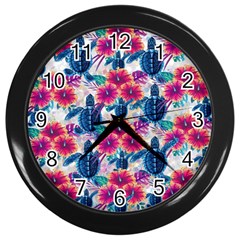 Tropical Flowers Turtles Cbdoilprincess 9a8efa63-1b6b-4226-a85c-858859e581d8 Wall Clock (black) by CBDOilPrincess1