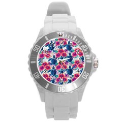 Tropical Flowers Turtles Cbdoilprincess 9a8efa63-1b6b-4226-a85c-858859e581d8 Round Plastic Sport Watch (l) by CBDOilPrincess1