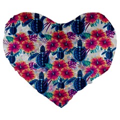 Tropical Flowers Turtles Cbdoilprincess 9a8efa63-1b6b-4226-a85c-858859e581d8 Large 19  Premium Flano Heart Shape Cushions by CBDOilPrincess1