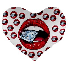 Lips Diamonds Cbdoilprincess  Df7357df-b45a-476d-b5b0-d19665f6de3f Large 19  Premium Flano Heart Shape Cushions by CBDOilPrincess1