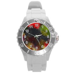 Abstract Paint Drops Round Plastic Sport Watch (l) by goljakoff