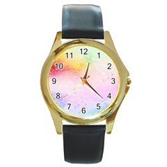 Rainbow Paint Round Gold Metal Watch by goljakoff