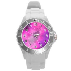 Purple Space Paint Round Plastic Sport Watch (l) by goljakoff