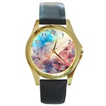 Abstract galaxy paint Round Gold Metal Watch Front