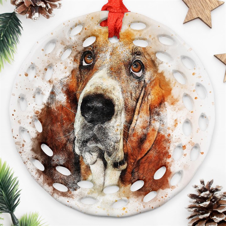 Dog paint Ornament (Round Filigree)