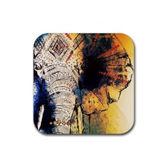 Elephant Mandala Rubber Coaster (square)  by goljakoff