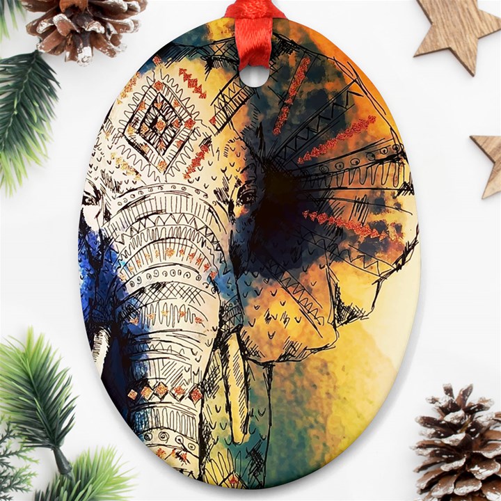 Elephant mandala Oval Ornament (Two Sides)