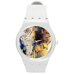 Elephant Mandala Round Plastic Sport Watch (m) by goljakoff